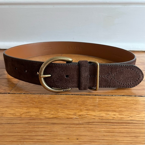 Ralph Lauren Accessories - Lauren Ralph Lauren Belt Womens Small Brown Suede Solid Brass Buckle Leather